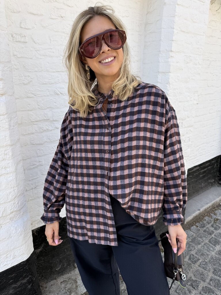 Lina checked blouse blue/brown