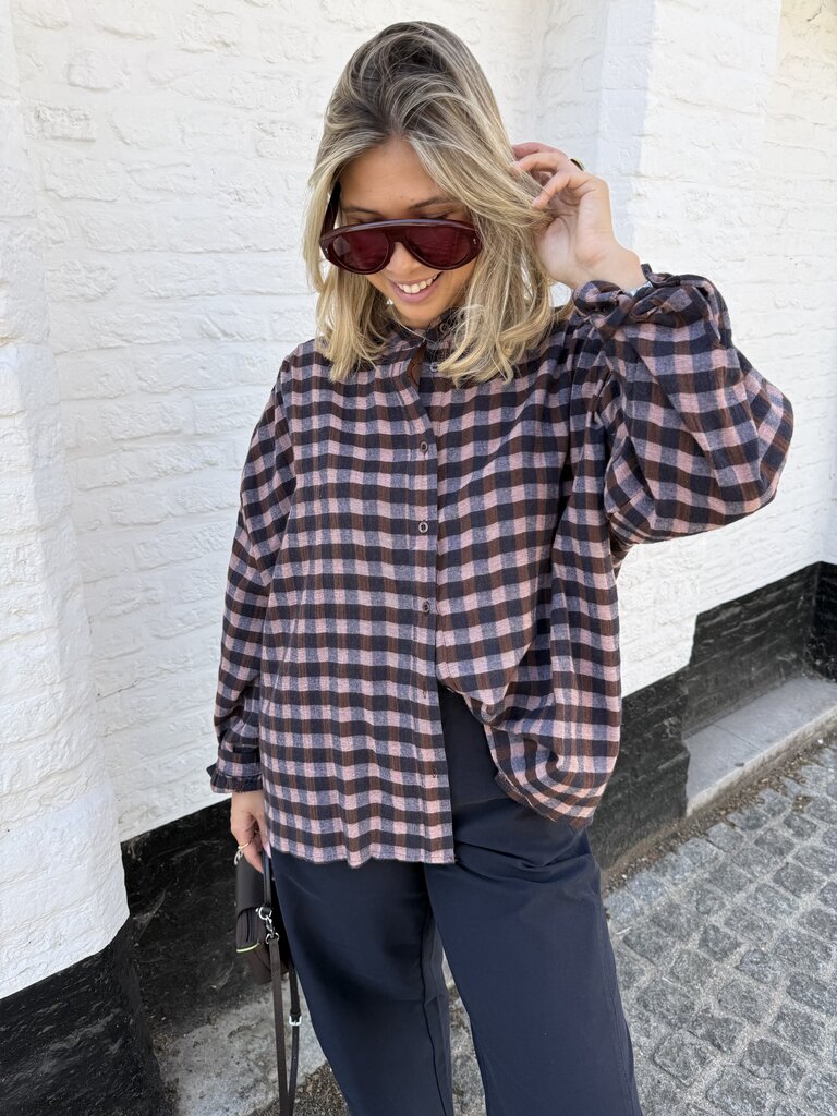 Lina checked blouse blue/brown