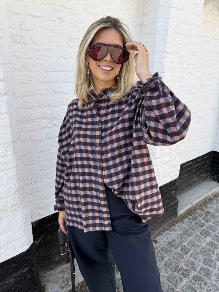 Lina checked blouse blue/brown