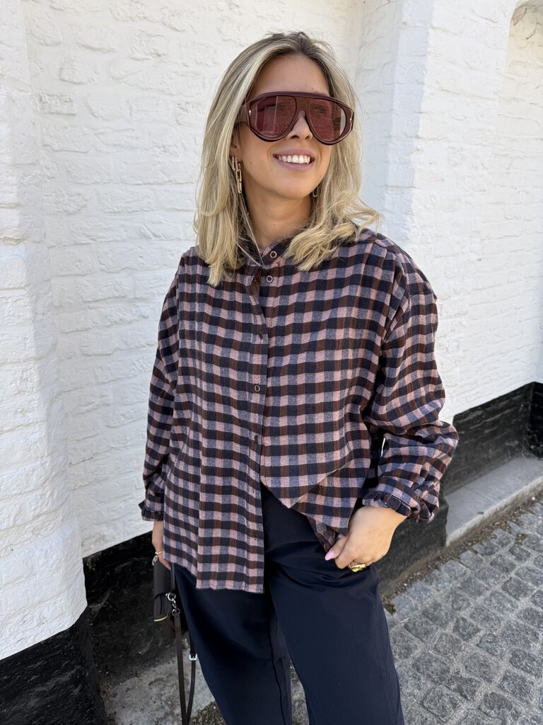 Lina checked blouse blue/brown