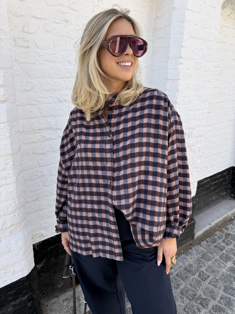 Lina checked blouse blue/brown