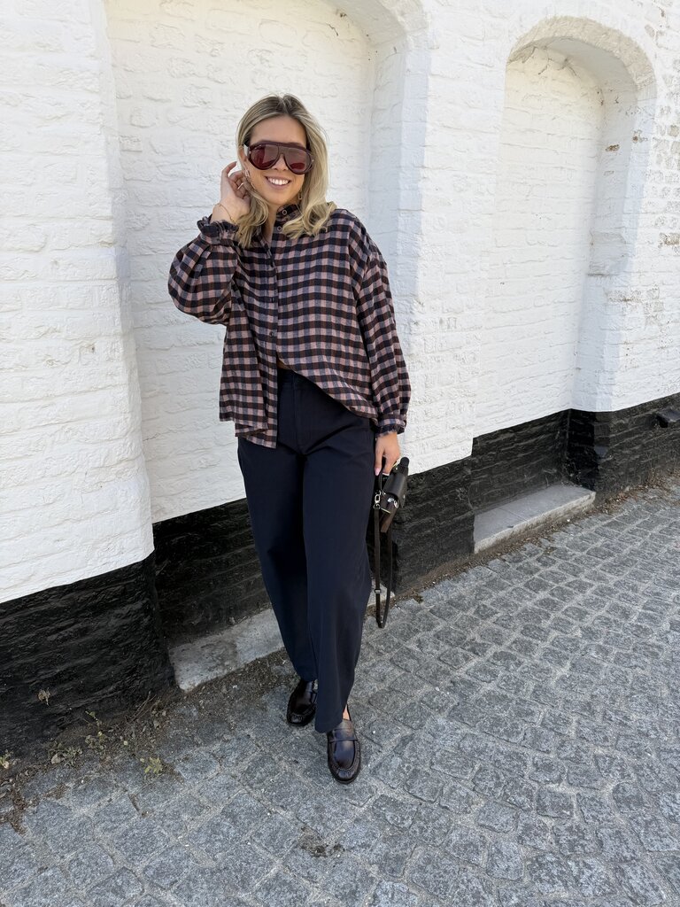 Lina checked blouse blue/brown