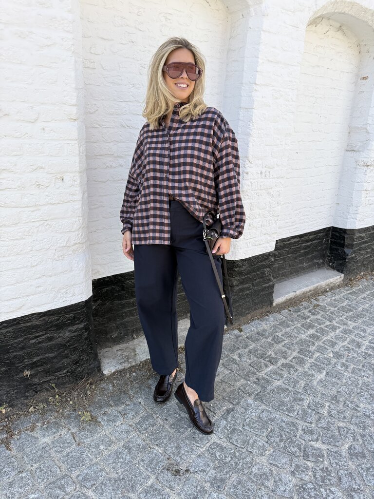 Lina checked blouse blue/brown