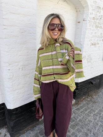 Lio knit with scarf green/pink