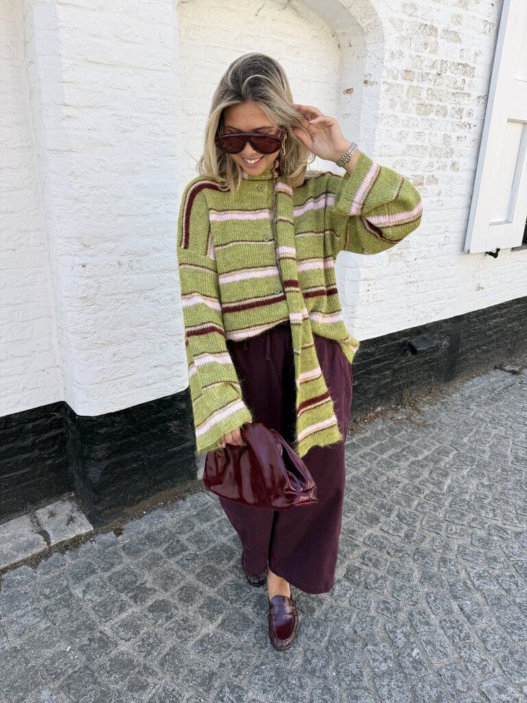 Lio knit with scarf green/pink