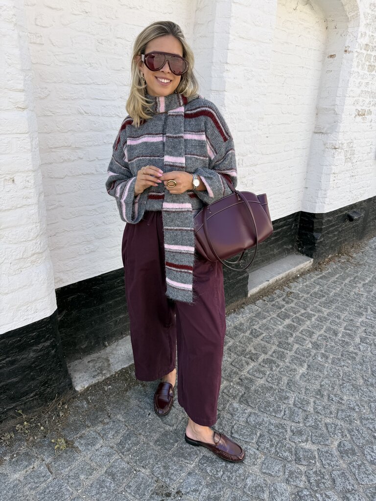 Lio knit with scarf grey/pink
