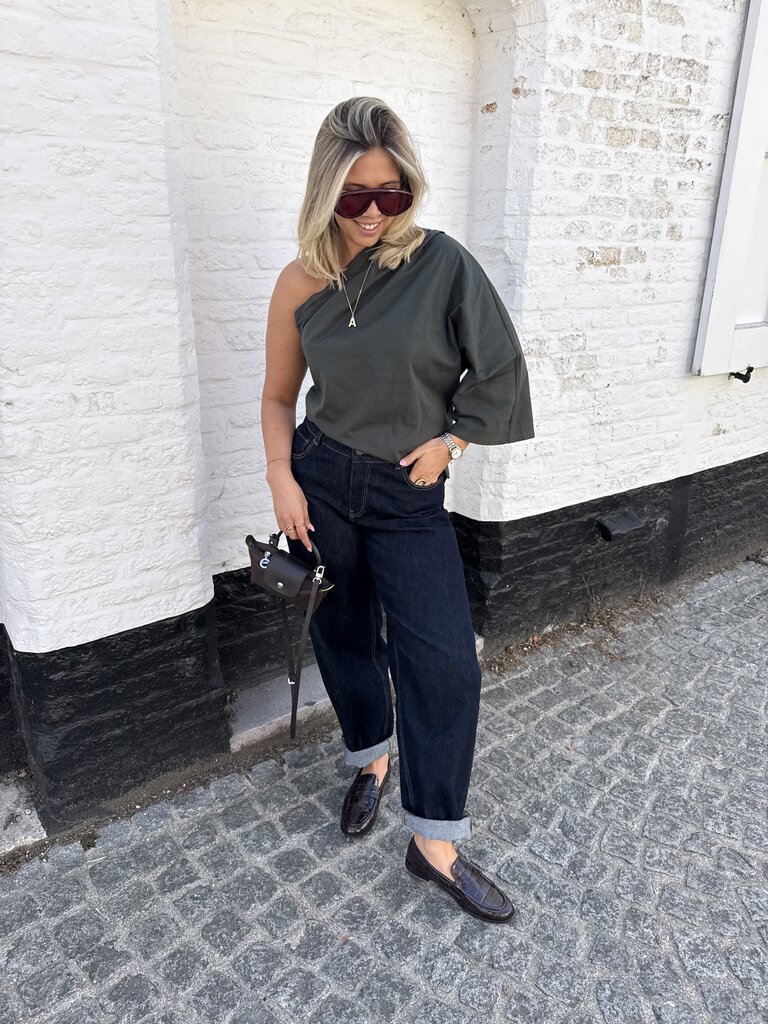 Posy one shoulder top khaki