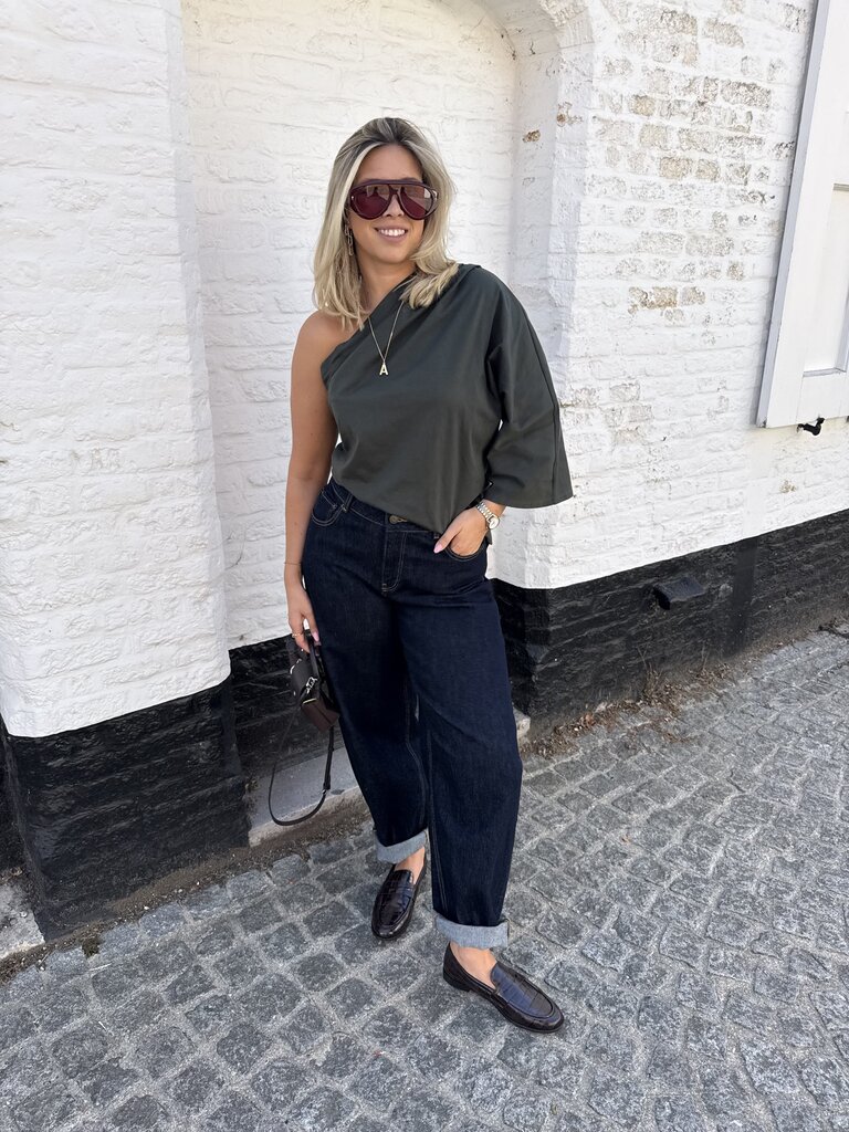 Posy one shoulder top khaki