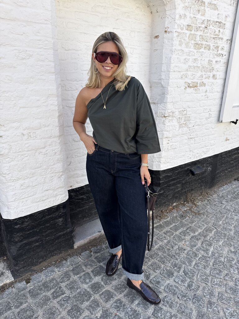Posy one shoulder top khaki