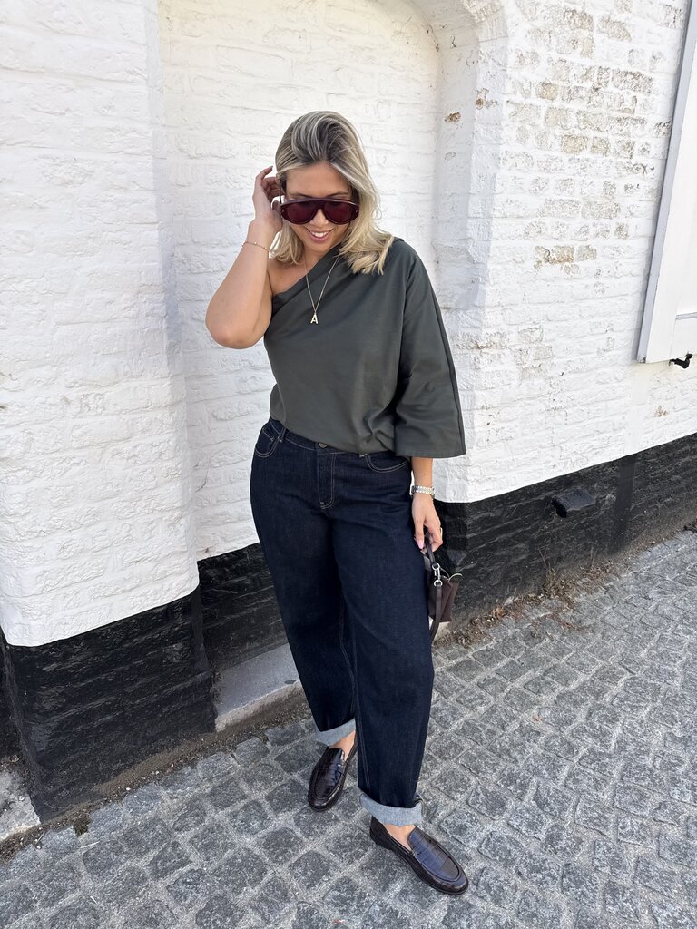 Posy one shoulder top khaki