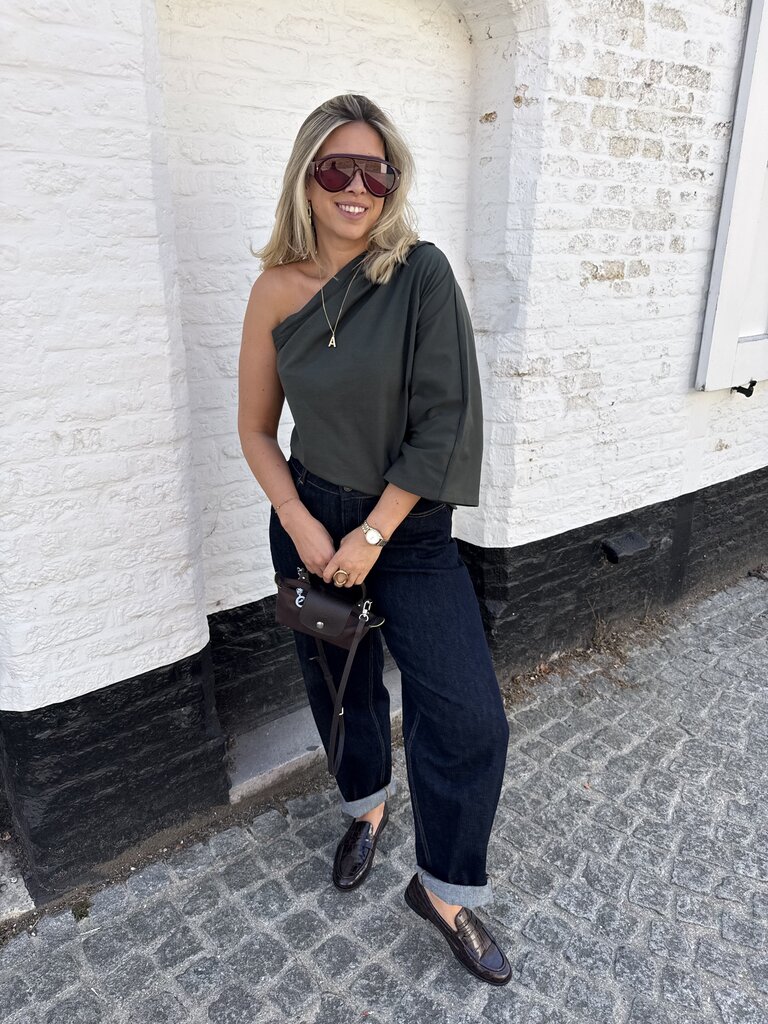 Posy one shoulder top khaki