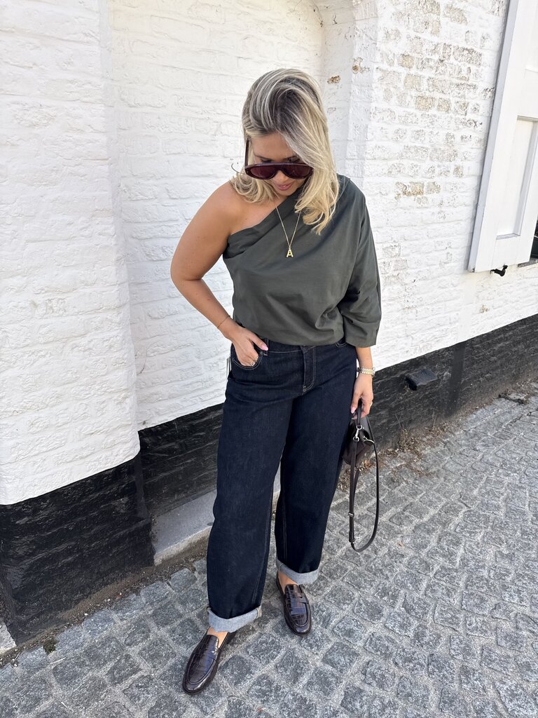 Posy one shoulder top khaki