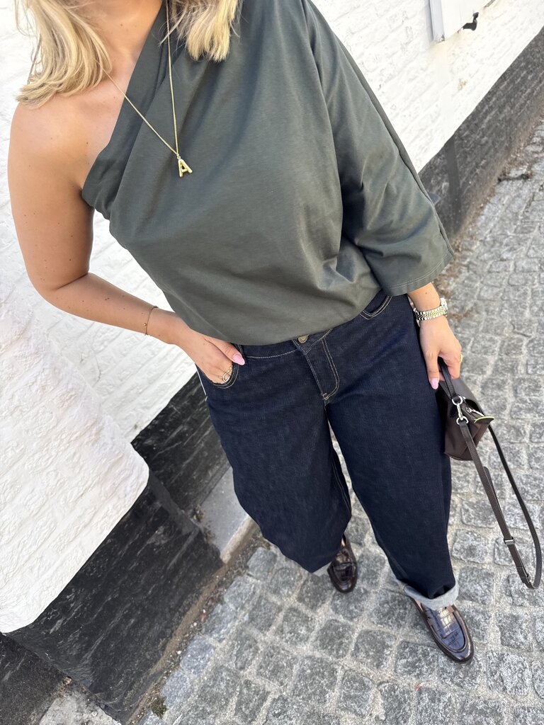 Posy one shoulder top khaki