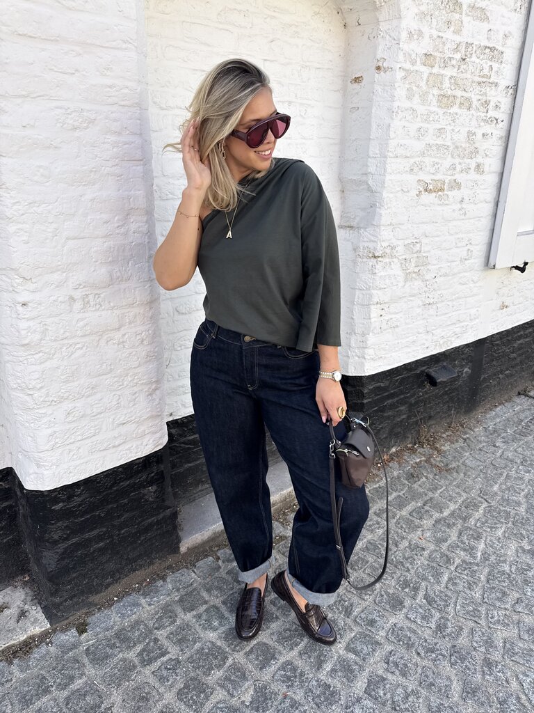 Posy one shoulder top khaki
