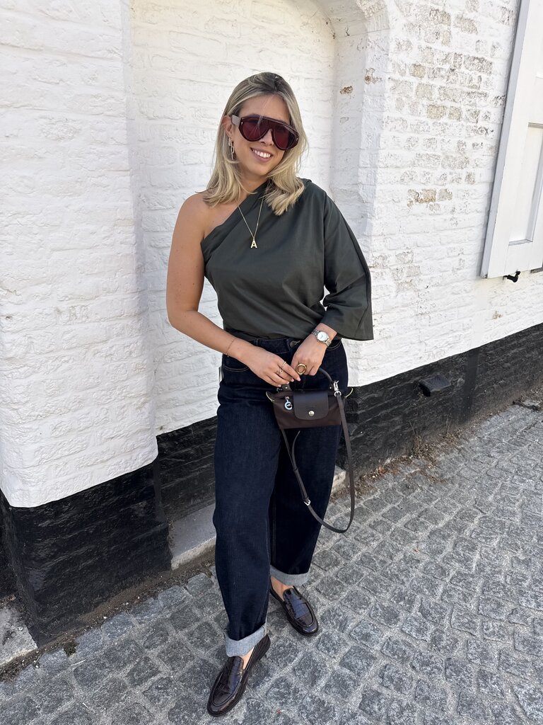 Posy one shoulder top khaki