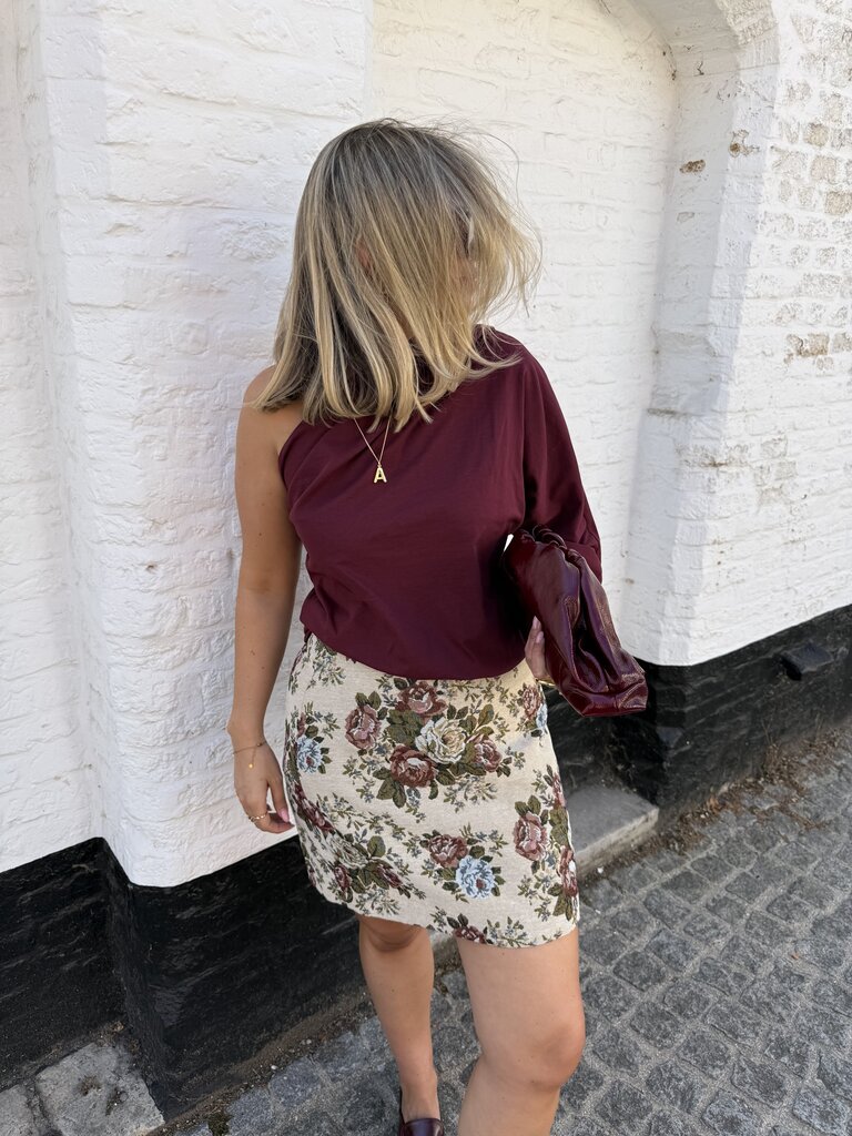 Posy one shoulder top burgundy