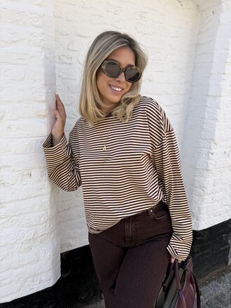Freja striped top bordeaux/geel