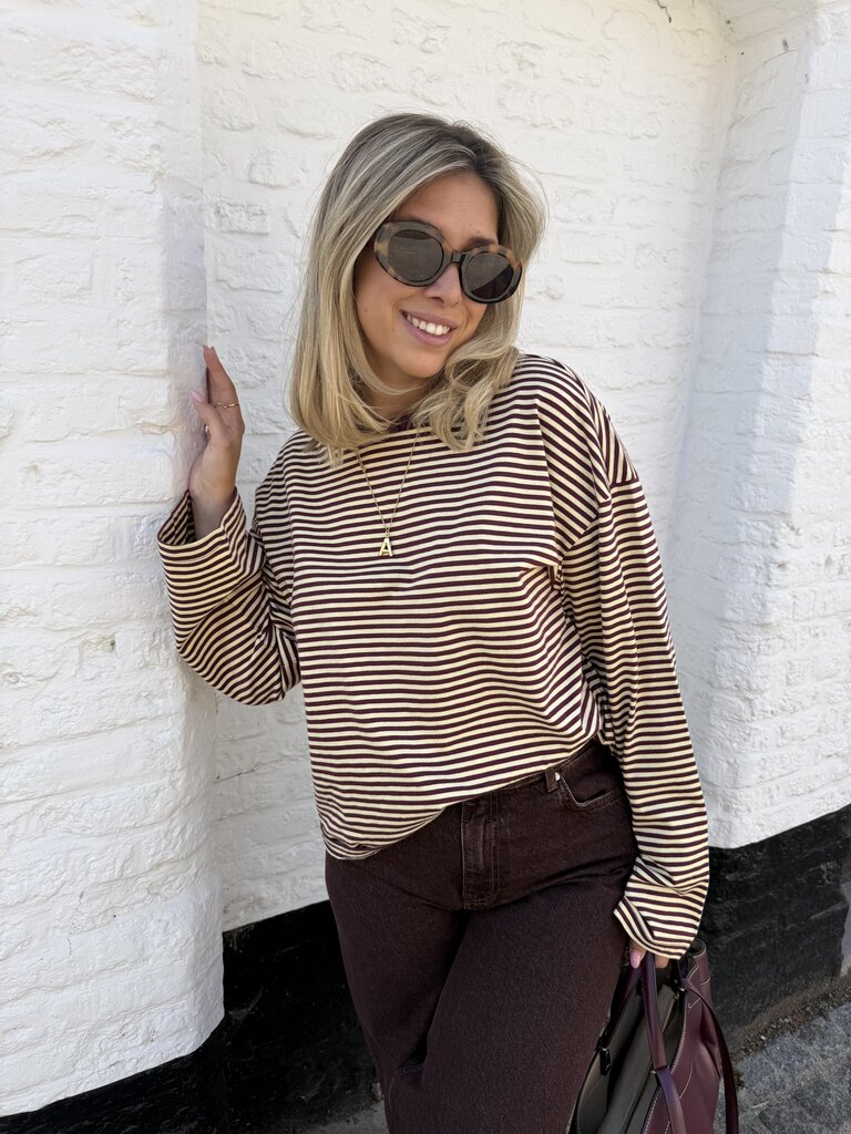 Freja striped top bordeaux/geel