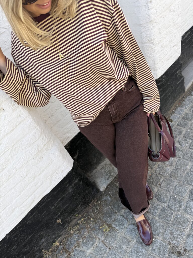 Freja striped top bordeaux/geel