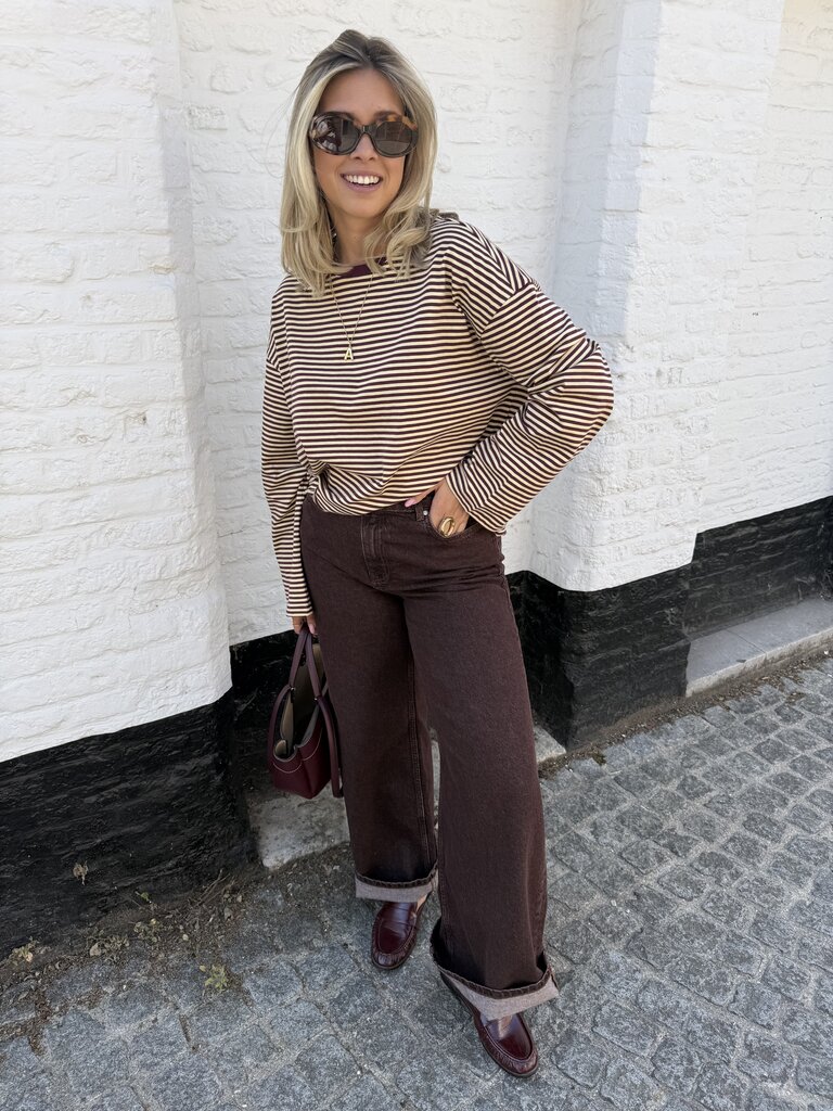 Freja striped top bordeaux/geel