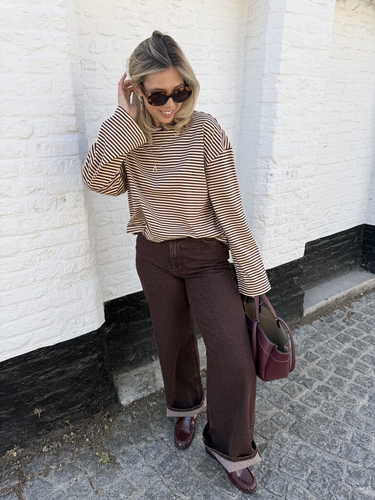 Freja striped top bordeaux/geel