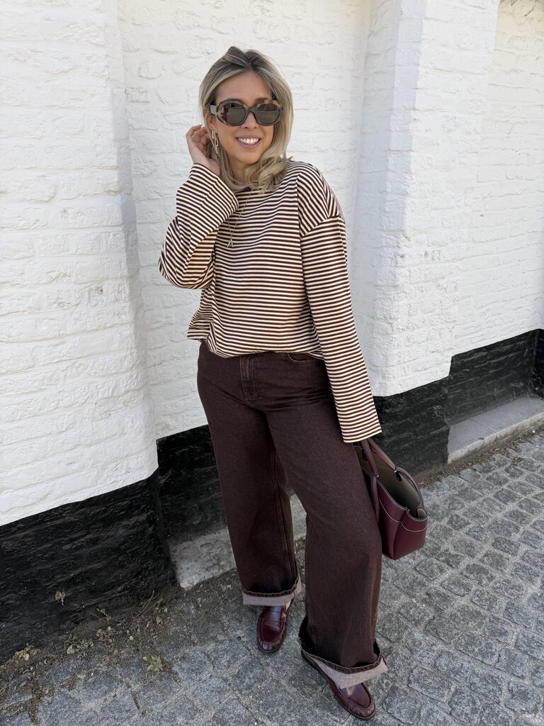 Freja striped top bordeaux/geel