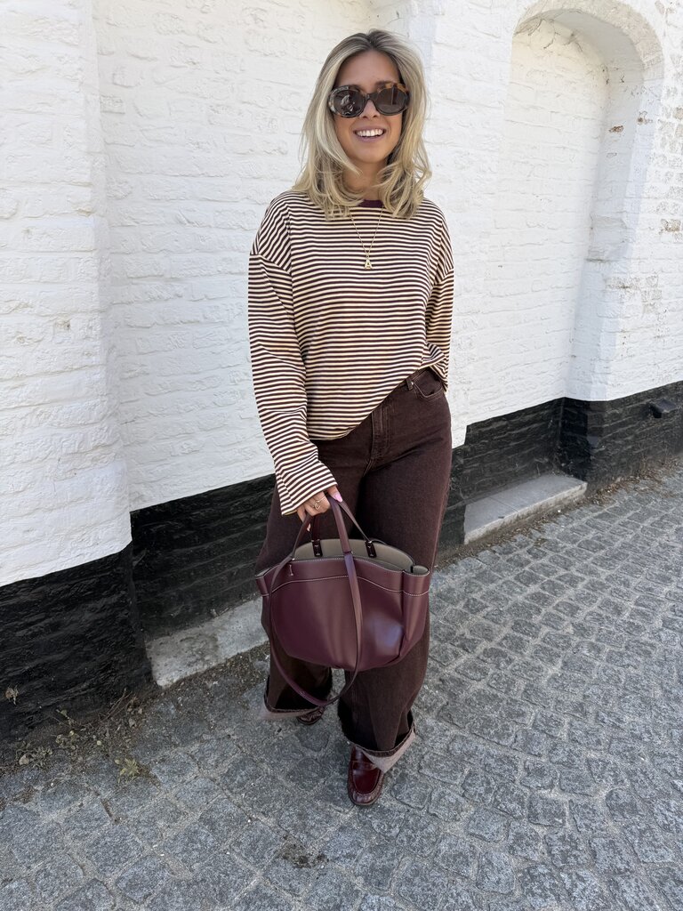 Freja striped top bordeaux/geel