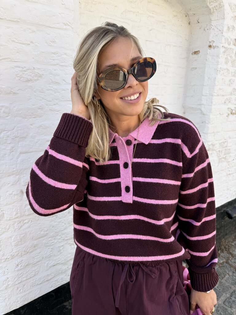 Ruby polo knit bordeaux/roze