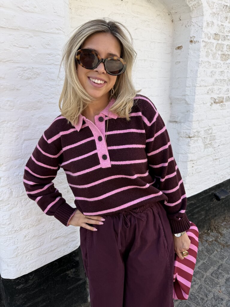 Ruby polo knit bordeaux/roze