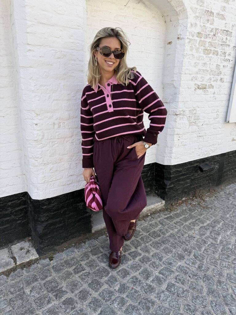Ruby polo knit bordeaux/roze