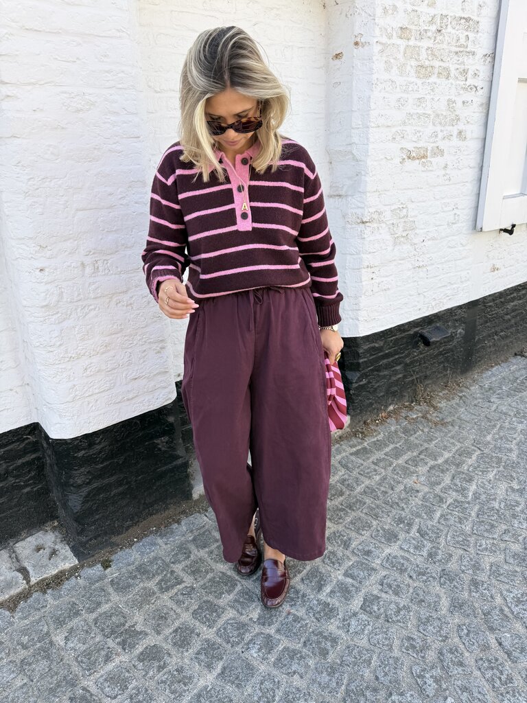 Ruby polo knit bordeaux/roze