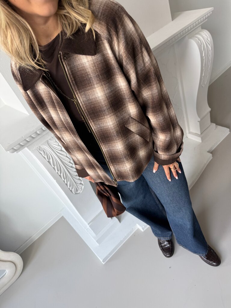 Kine checked jacket brown