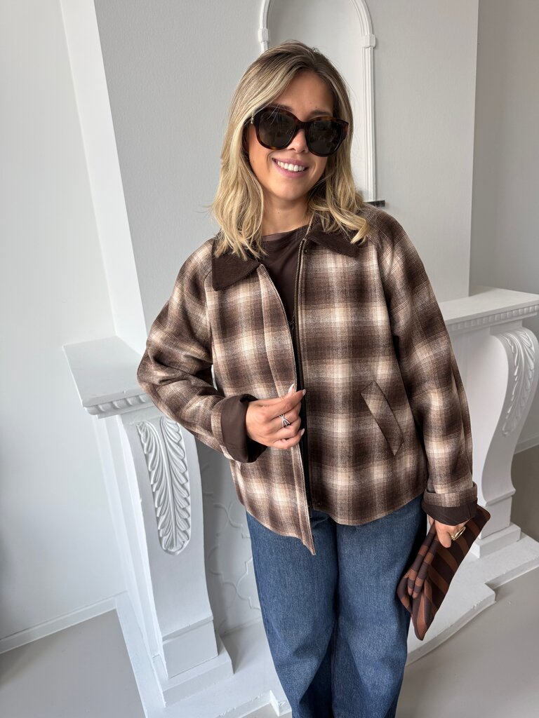 Kine checked jacket brown