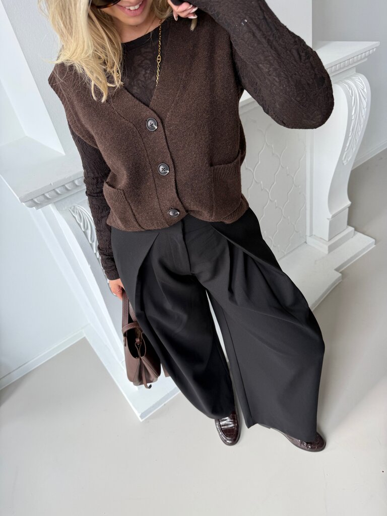 Super v-neck S/L vest brown