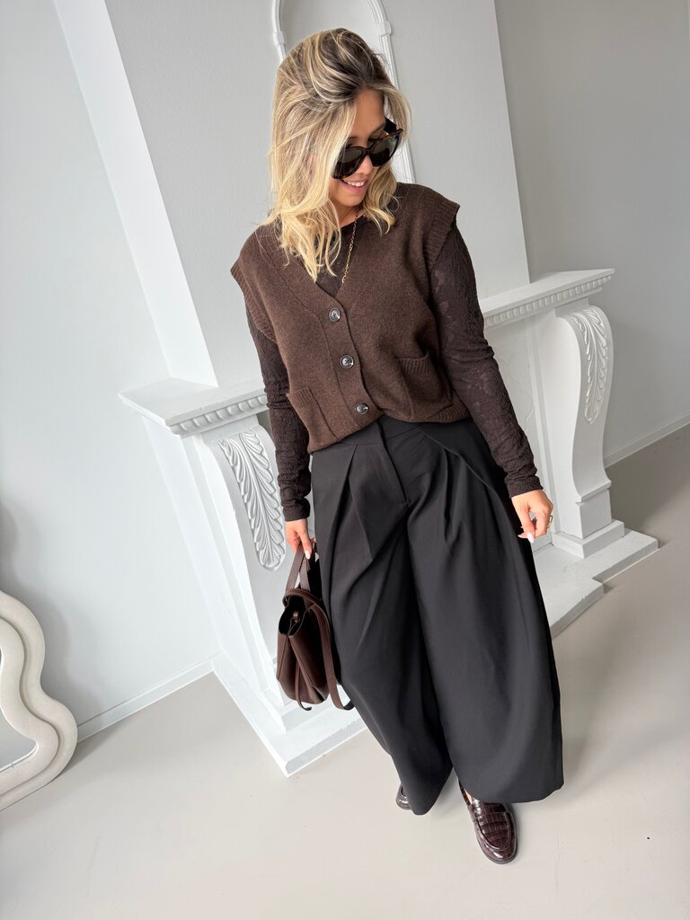 Super v-neck S/L vest brown