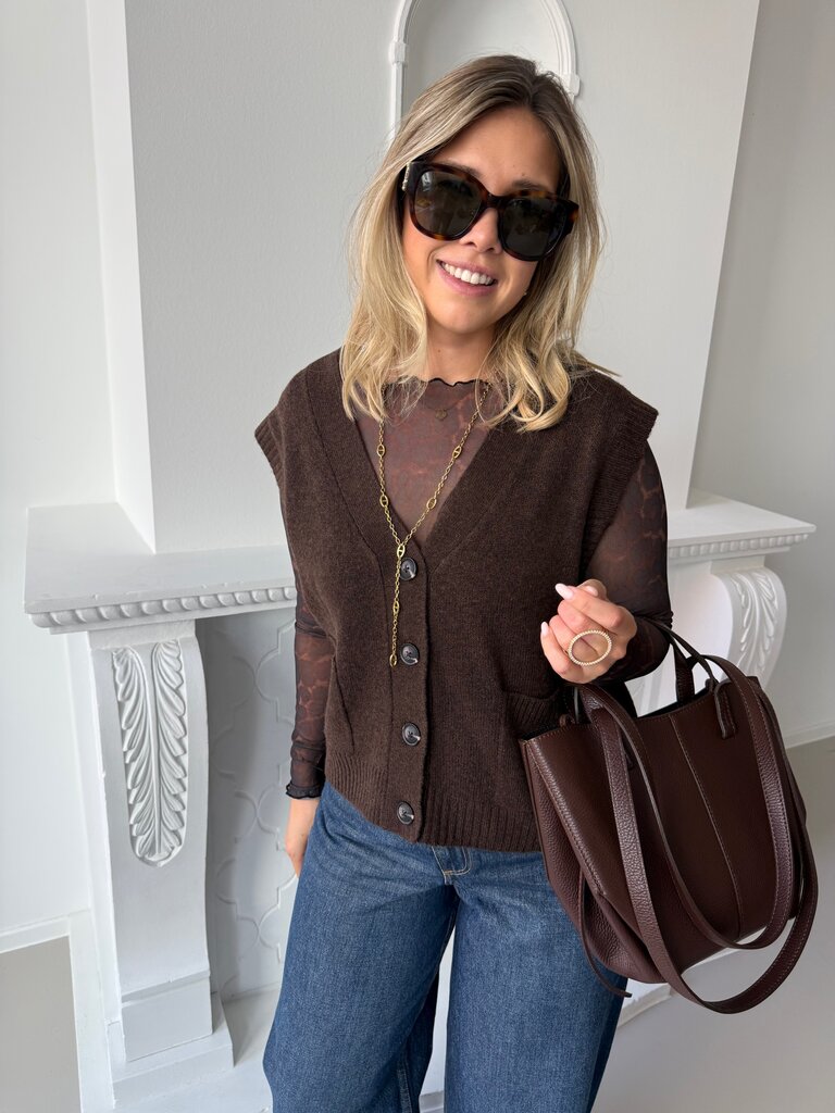 Super v-neck S/L vest brown
