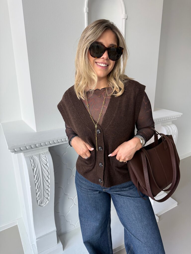 Super v-neck S/L vest brown