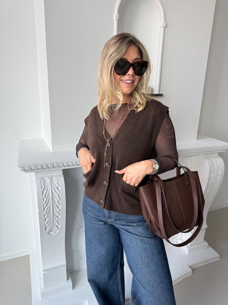 Super v-neck S/L vest brown