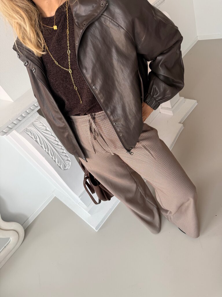 Mini faux leather jacket brown