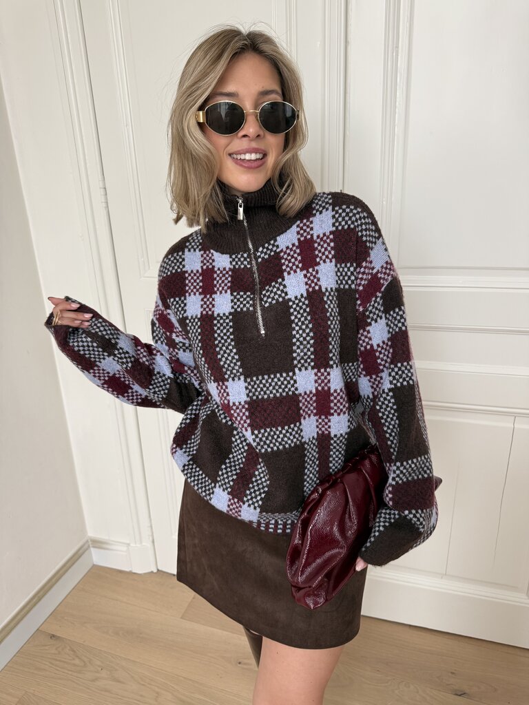 Liva zipper knit blue/brown/bordeaux