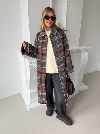 Laura check coat brown