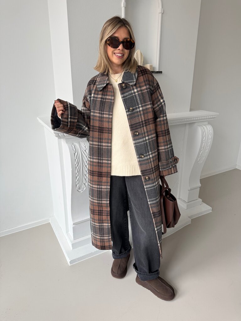Laura check coat brown