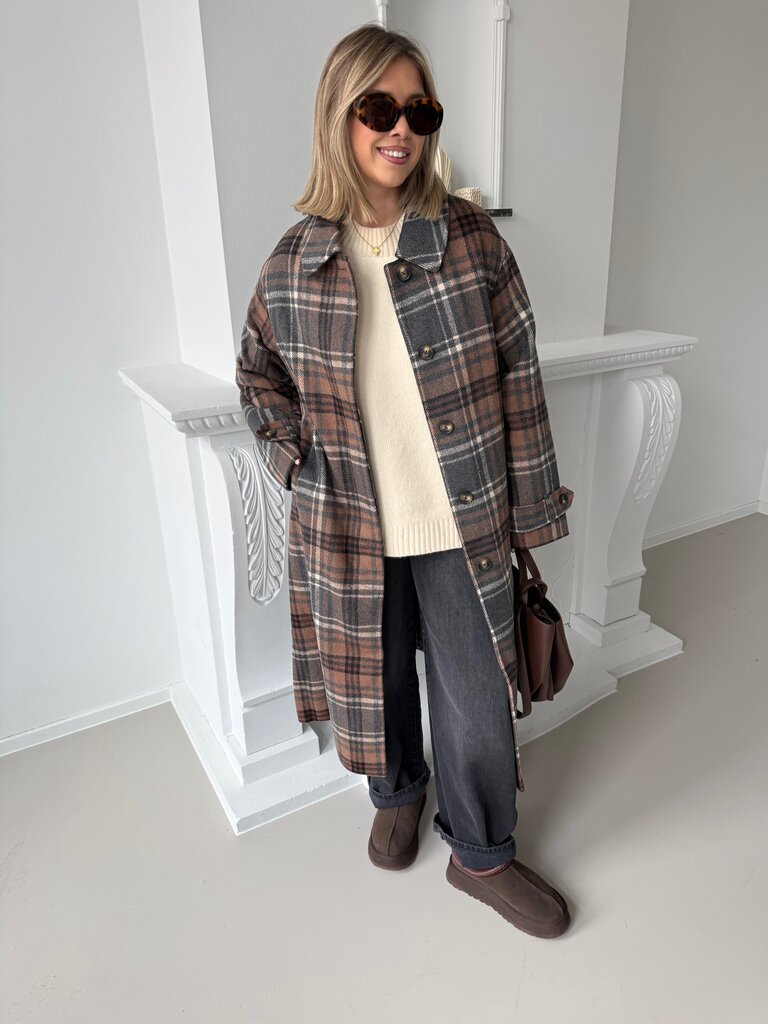 Laura check coat brown