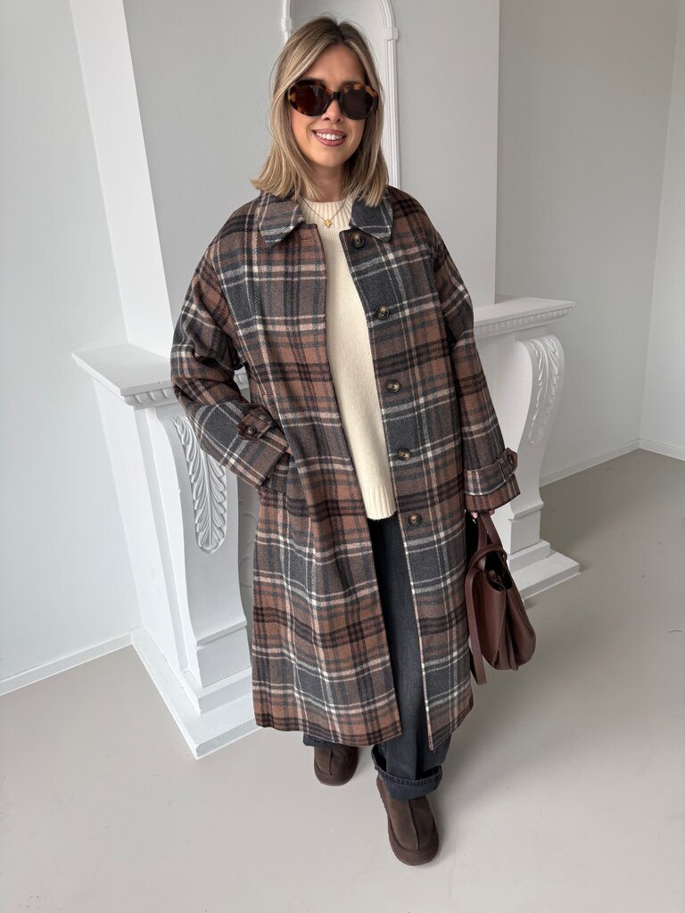 Laura check coat brown