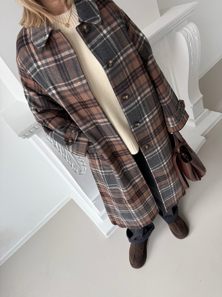 Laura check coat brown