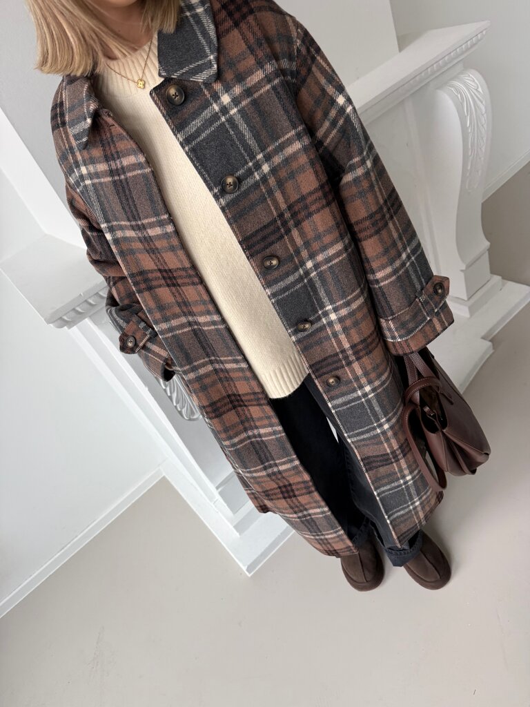 Laura check coat brown