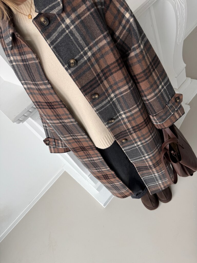 Laura check coat brown