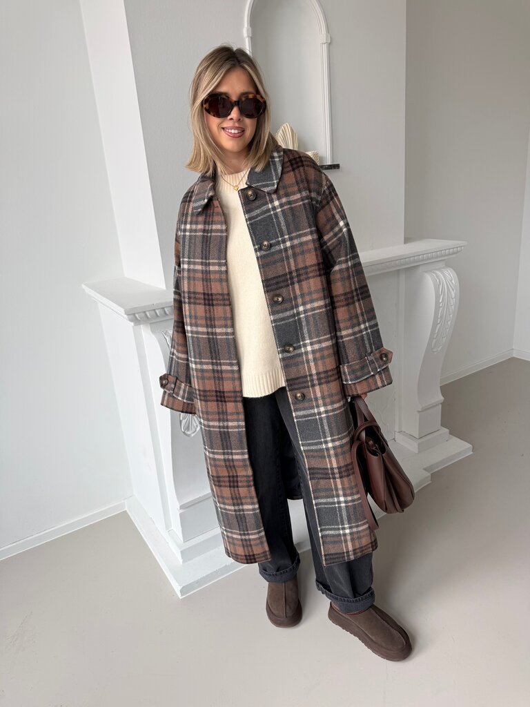 Laura check coat brown