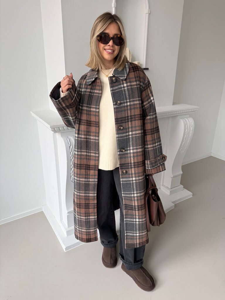 Laura check coat brown