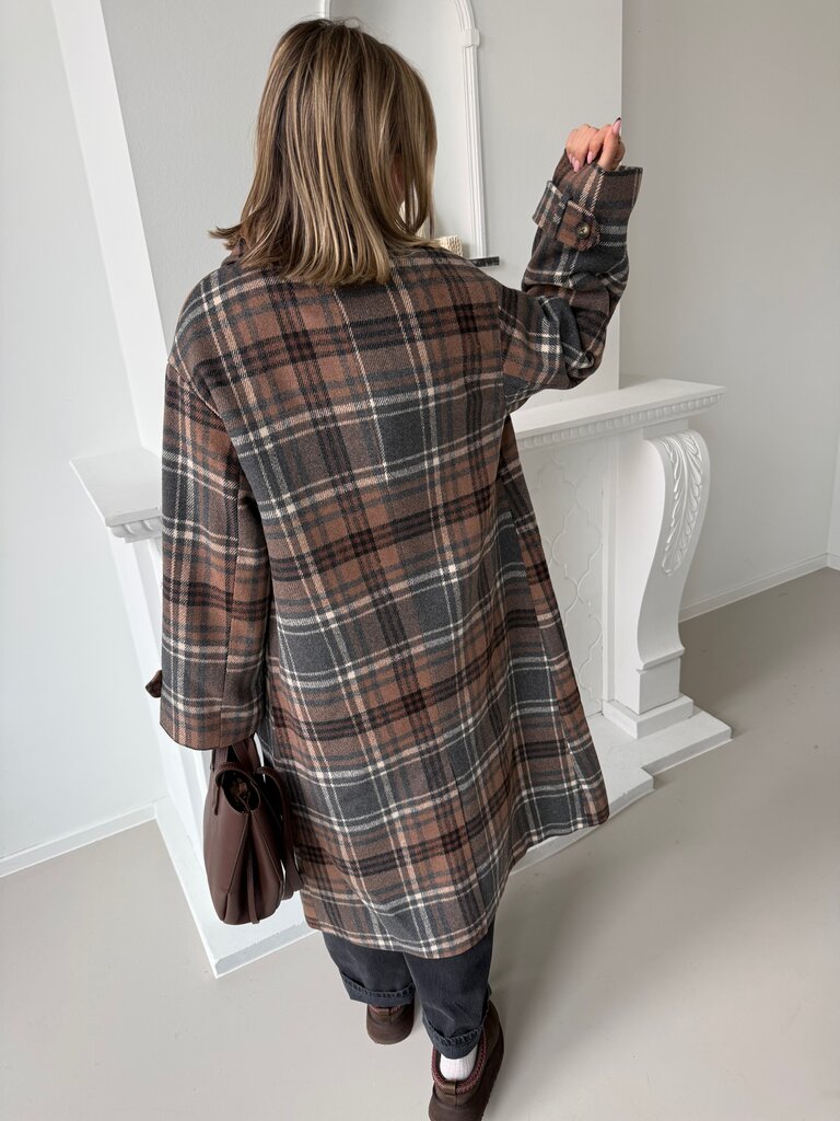 Laura check coat brown